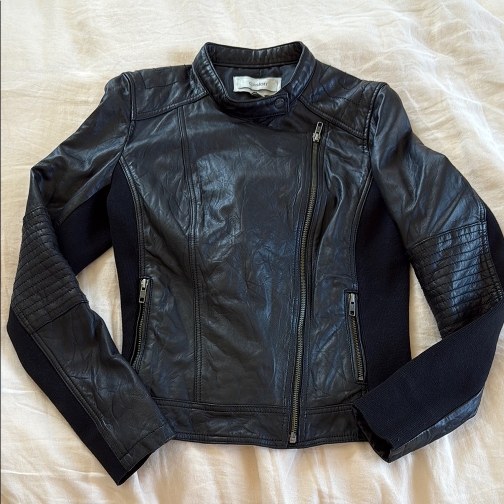 Caslon Black Leather Moto Jacket